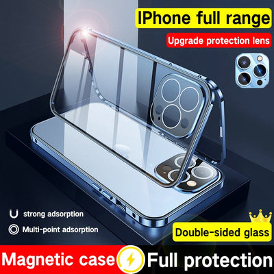 New Magnetic Metal Adsorption Double-sided Case For iPhone 14 13 - theroxymob