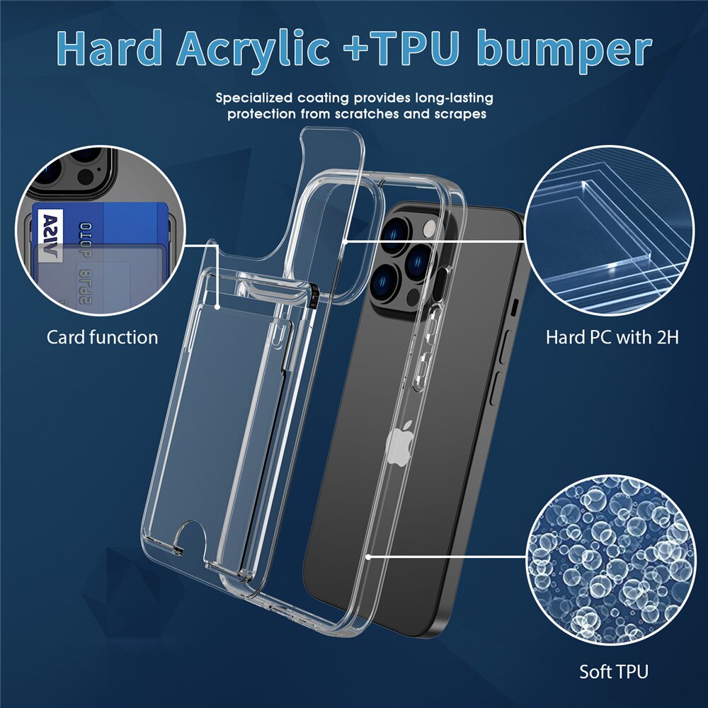 Luxury Clear Thick Case For iPhone 14 Shockproof Bumper Soft Silicon Wallet Card Holder Hard Cover - theroxymob