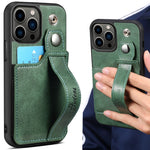 PU Leather Wallet Flip Case with Wrist Strap for iPhone 14 series - theroxymob