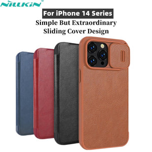 Nillkin For iPhone 14 Pro Max Qin Pro Leather Flip Cover Slide Camera Lens Protection Case For iPhone 14 Plus Case For iPhone 14