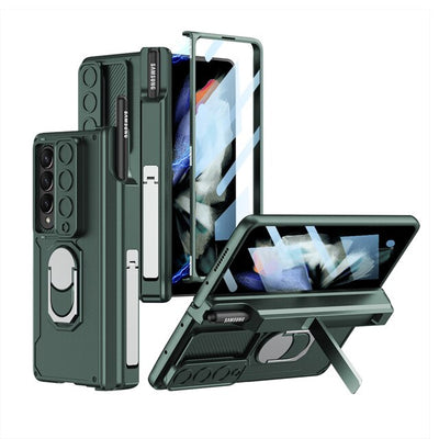 Luxury Case With S Pen Holder and Hinge Screen Protector Ring Stand Case For Samsung Galaxy Z Fold 5 Z Fold 4