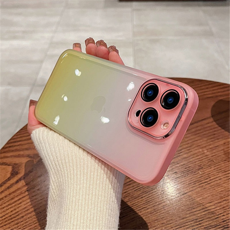 Gradient Rainbow Clear Silicone Shockproof Cover With Camera Protector For iPhone 14 13 - theroxymob
