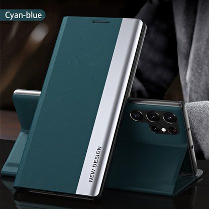 Luxury 6D Plating Leather Flip Magnetic Book Stand Cover For S23 Series - theroxymob