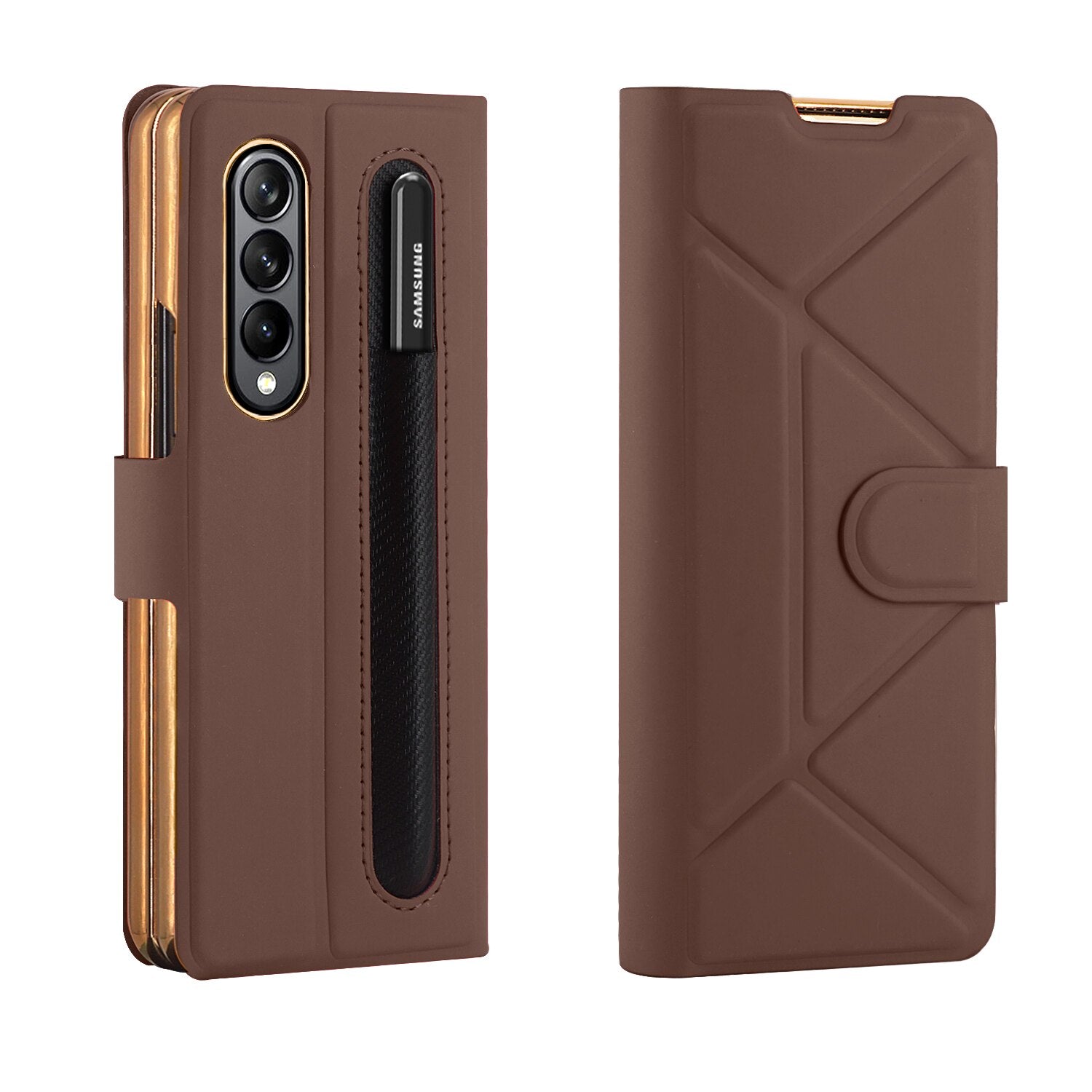 For Samsung Galaxy Z Fold 4 Case Luxury Texture Leather With Pen Holder Slot Screen Protector Shockproof Folding Cover - theroxymob