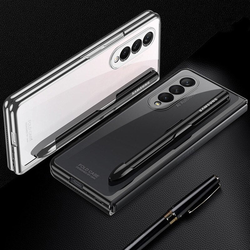 For Samsung Galaxy Z Fold 4 Anti-Fall Transparent Case Luxury Cover Case With Screen Glass - theroxymob
