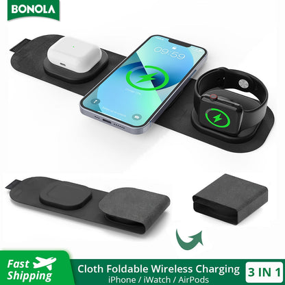 3 in 1 Travel Wireless Charger Foldable for iPhone / Apple Watch / AirPods - theroxymob