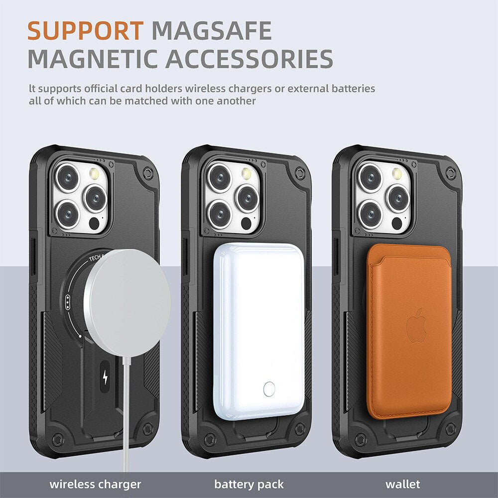 Magnetic Case Anti Drop Hard Cover Magsafe Stand For iPhone 15 14 13