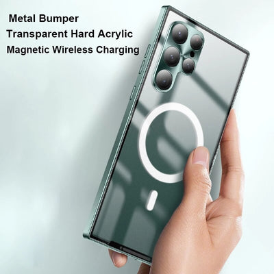 Transparent Cover Wireless Charging Metal For Samsung Galaxy S22 Series - theroxymob