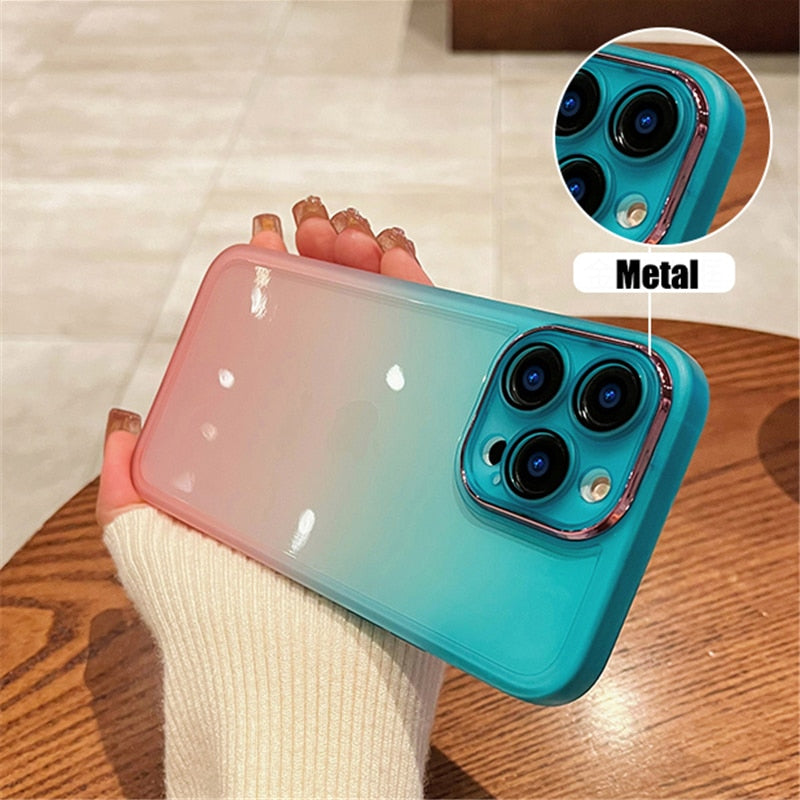 Gradient Rainbow Clear Silicone Shockproof Cover With Camera Protector For iPhone 14 13 - theroxymob