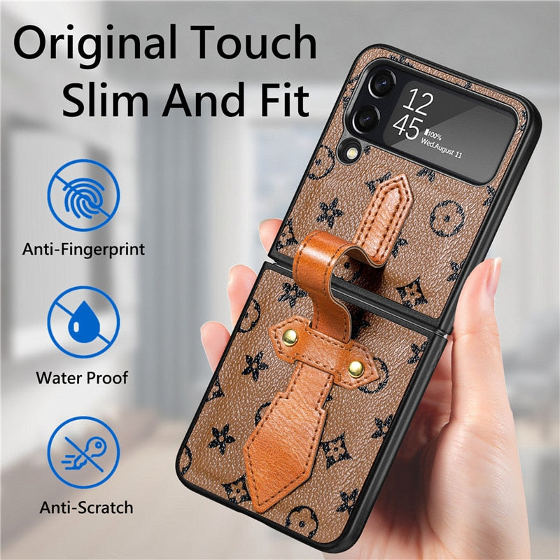 Shockproof Case for Samsung Z Flip4 5G 2022 Luxury Wristband Ring Holder Stand Back Panel Cover for Samsung Galaxy Z Flip 4 Etui