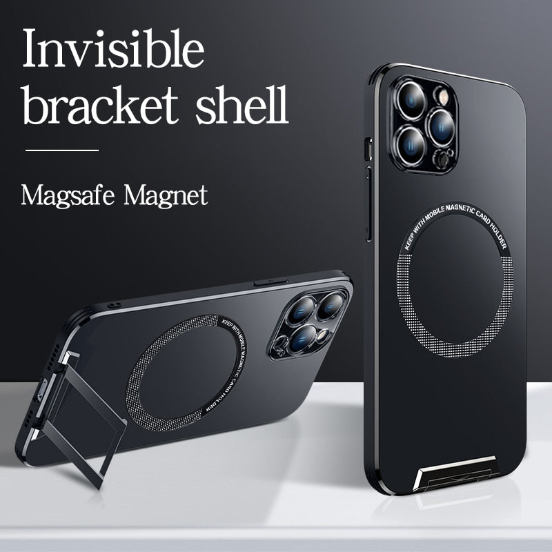 Phone case Metal Invisible Bracket Stand Back Cover For iPhone 14 /13 Magsafe Magnetic Case
