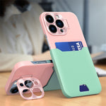 Luxury Leather Card Holder Slot Invisible Bracket Case For iPhone 14 13