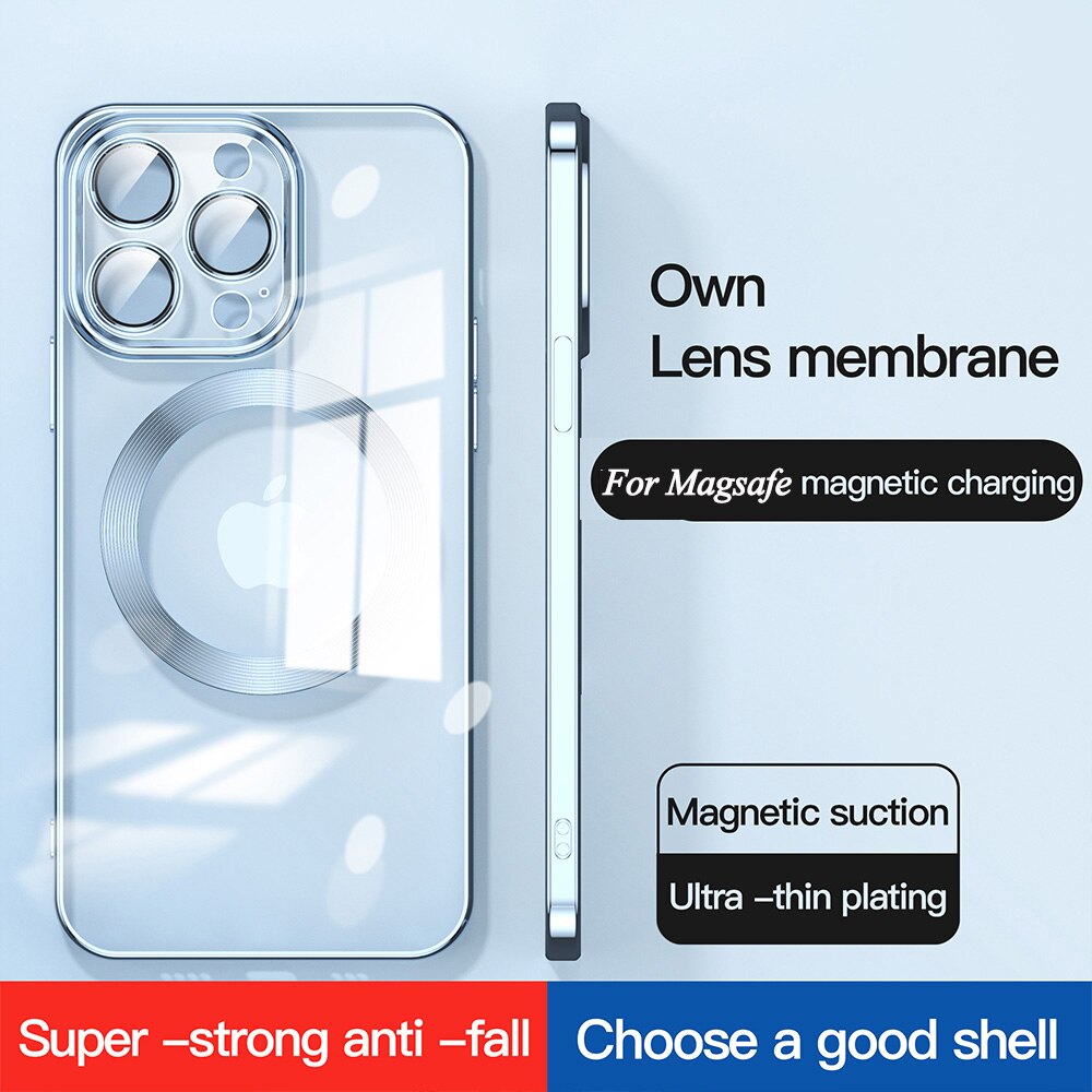 New For Magsafe Magnetic Wireless Charging Case For iPhone 14 Series Luxury Transparent Plating Lens Protector Cover - theroxymob