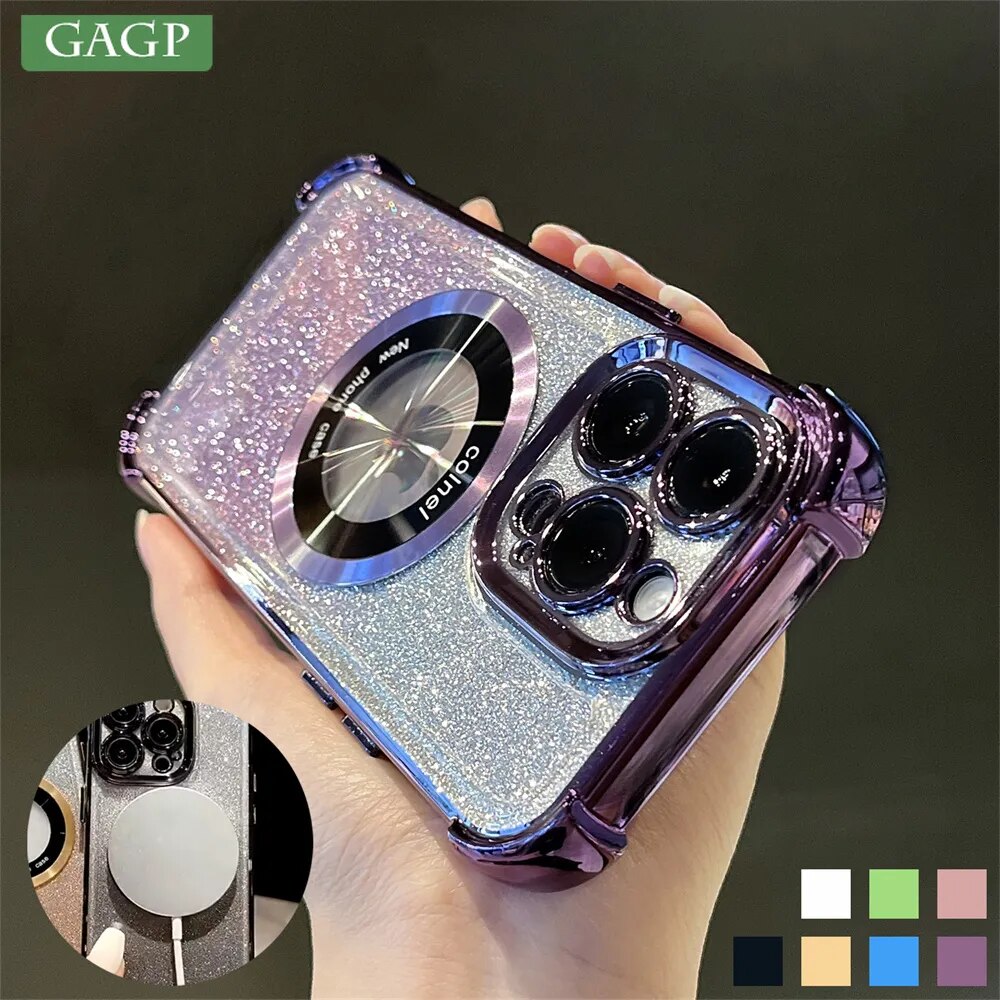 Luxury Plating Magnetic Gradient Glitter Phone Case For iPhone 15 14 13