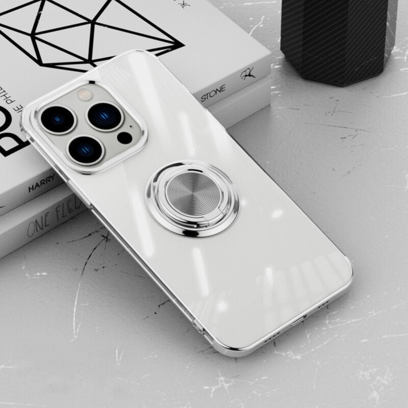 Plalting Transparent Silicone Magnetic Case with Ring Holder For iPhone 14 13 12 - theroxymob