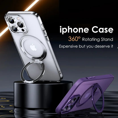 Magnetic Suction Bracket Electroplated Clear Protective Phone Case For iPhone