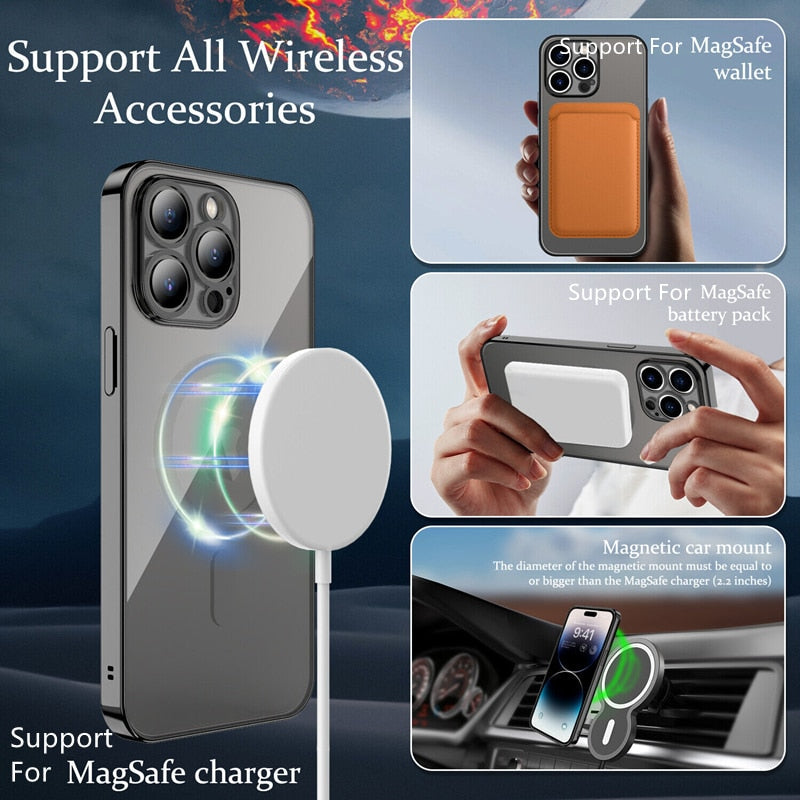 Luxury Plating Clear Magnetic For Magsafe Wireless Charge Case For iPhone 14 13 - theroxymob