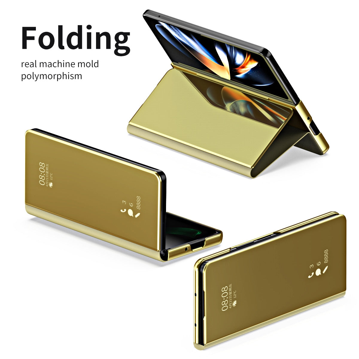 Plating Mirror Leather Cover Smart Window Phone Case for Samsung Z Fold 5 Fold 4
