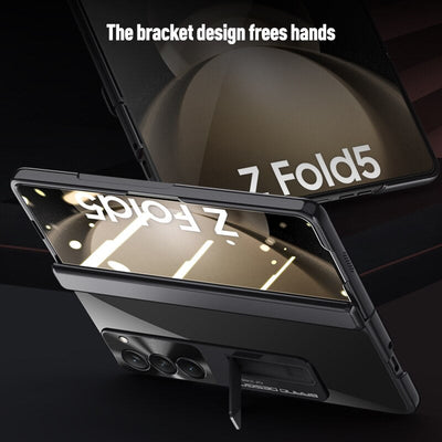 Electroplated Transparent Hinge Case For Samsung Galaxy Z Fold5 Shockproof Protective Clear Cover with Bracket Front Film