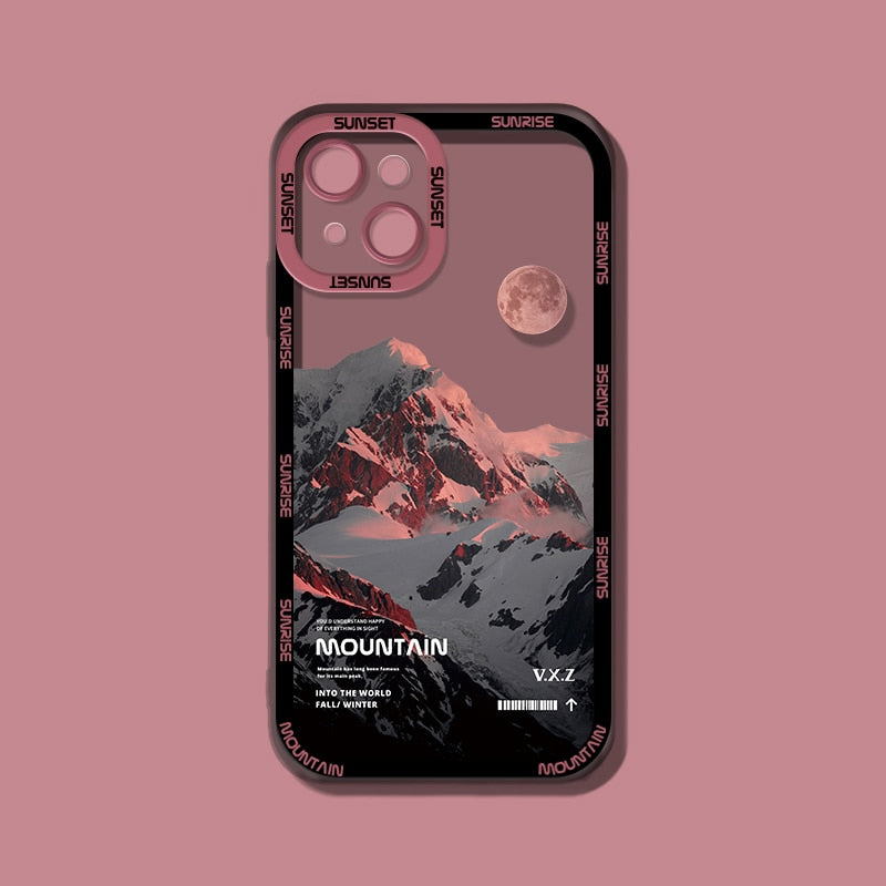 Purple Sunset Snow Mountain Phone Case For iPhone 14 13 - theroxymob