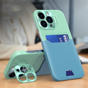 Luxury Leather Card Holder Slot Invisible Bracket Case For iPhone 14 13