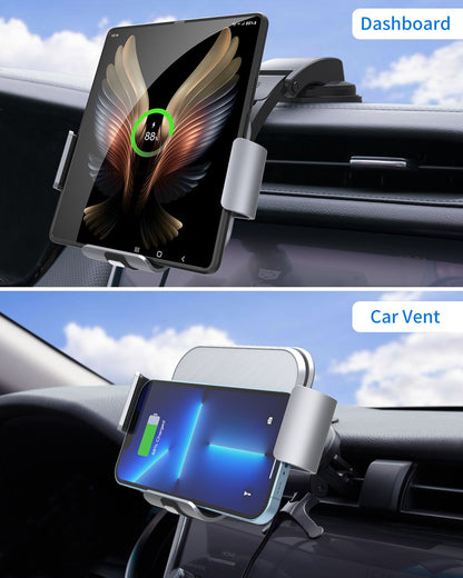 For Galaxy Z Fold 4 3 2 Phone Holder For Car Dual Coil Wireless Charger Foldable Fast Charging - theroxymob