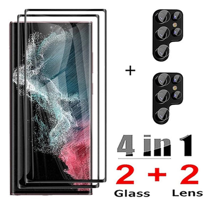 4in1 Tempered Glass with Camera Lens Screen For Samsung Galaxy S23 S22