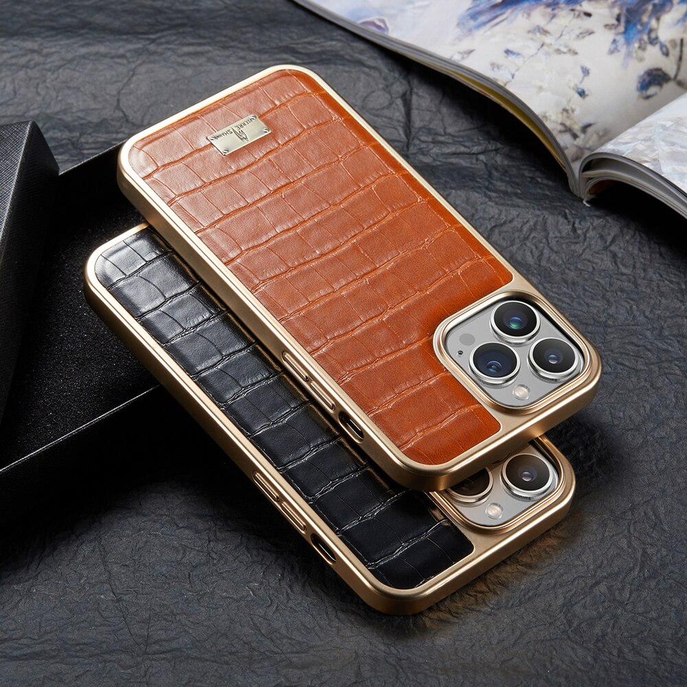 Plating Bumper Leather 3D Texture Case for iPhone 14 13 - theroxymob