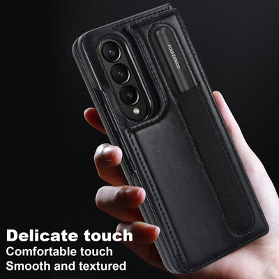 Luxury Retro Leather Phone Case With Cards Slot kickstand Stylus, Stylus Slot For Galaxy Z Fold5/ Z Fold4