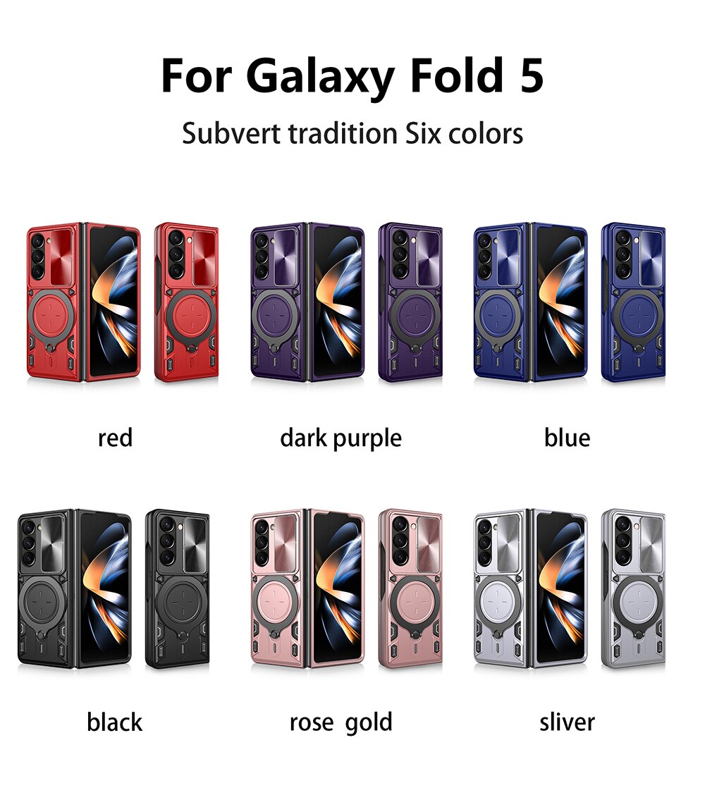 Case Slide Camera Protect Coque Cover Magnetic Car Ring Stand For Samsung Galaxy Z Fold5