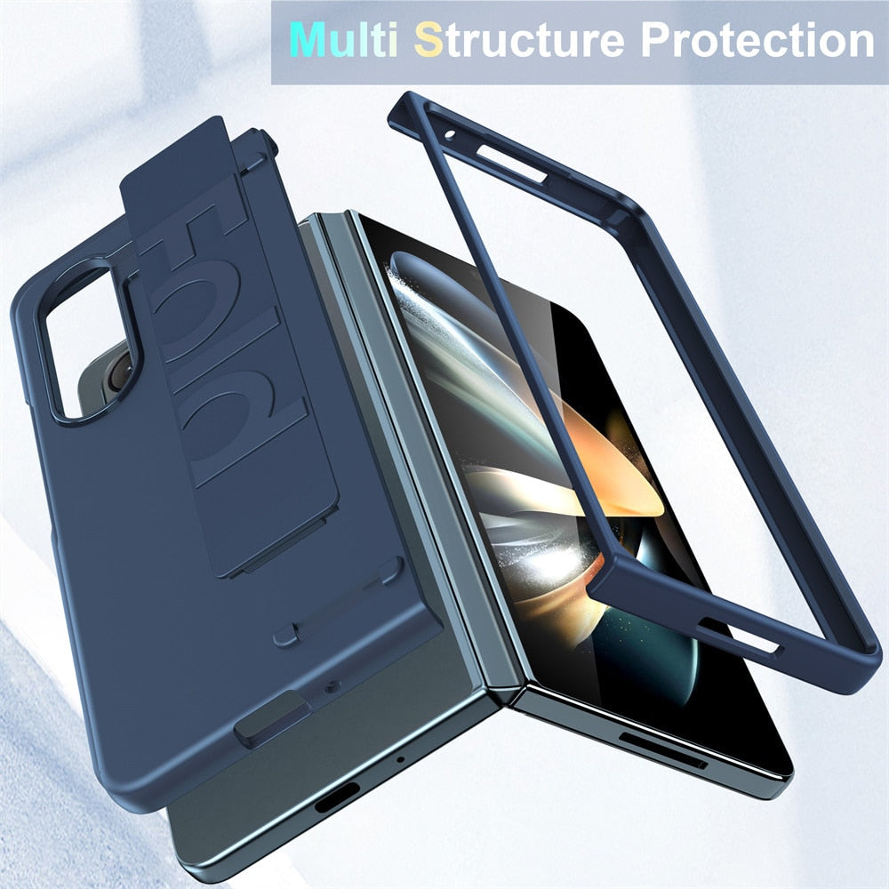 For Samsung Z Fold 5 Case Elastic Wrist Strap Ultra Thin Hard PC Stand Holder Cover