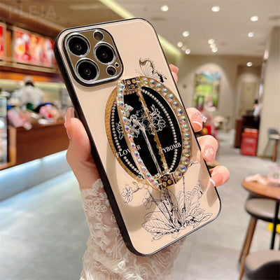 Pearl Mirror Flower Bracket Case for iPhone 14 / 13 - theroxymob