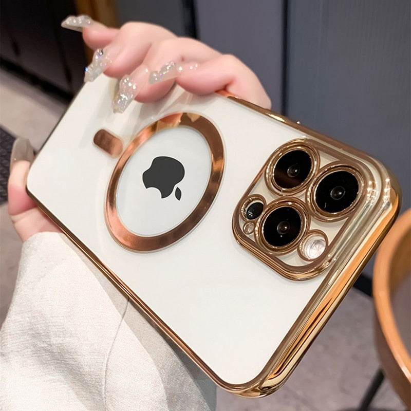 Luxury Plating Clear Magnetic Magsafe Case For iPhone 14 13 - theroxymob