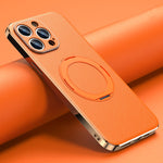 leather Magnetic Ring Holder case For iPhone 15-14 -13 Wireless Charging Camera Protective magsafe cases