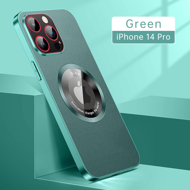 Leather Magnetic Case with Glass Metal Lens Protection for iphone 13 14 - theroxymob