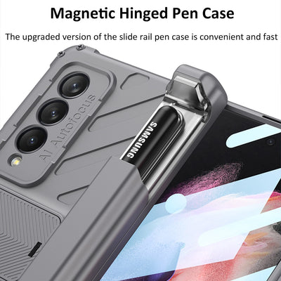 For Samsung Galaxy Z Fold4 All included Slide Pen Case With Back Screen Glass Hinge Holder Phone Cover - theroxymob
