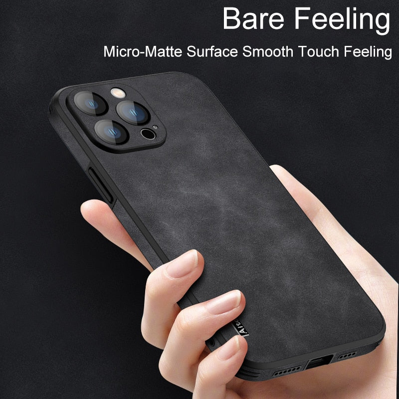 Soft Leather Case with Lens Film Protection for iPhone 14 13 12 series - theroxymob