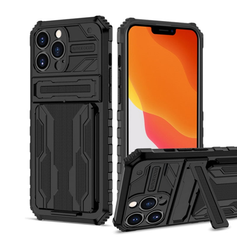 Armor Stand Holder Wallet Card Slot Case for iPhone 14 13 - theroxymob