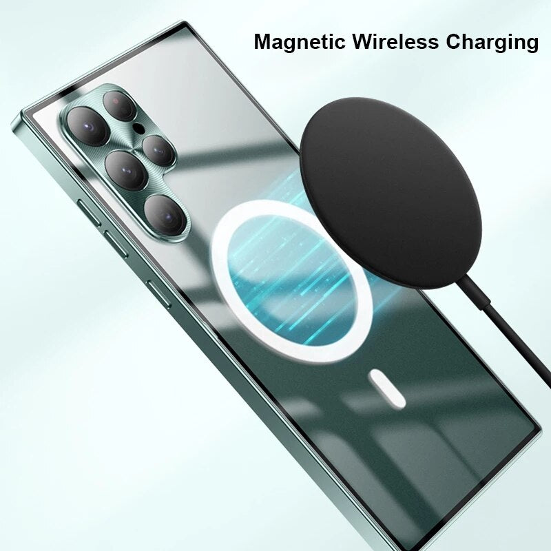 Transparent Cover Wireless Charging Metal For Samsung Galaxy S22 Series - theroxymob