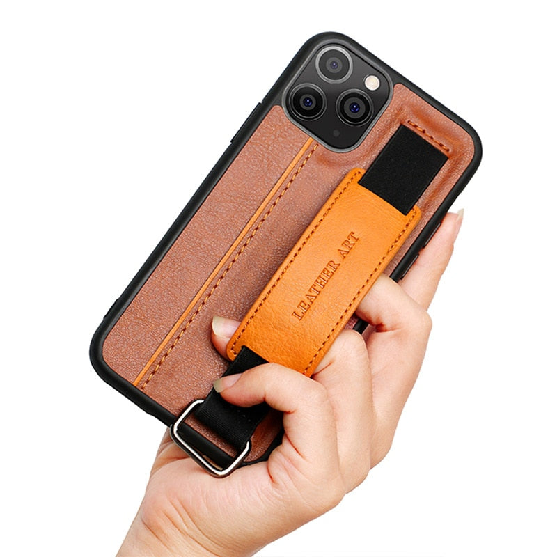 PU Leather Bracket Wristband Card Holder Case for iPhone 14 13 - theroxymob