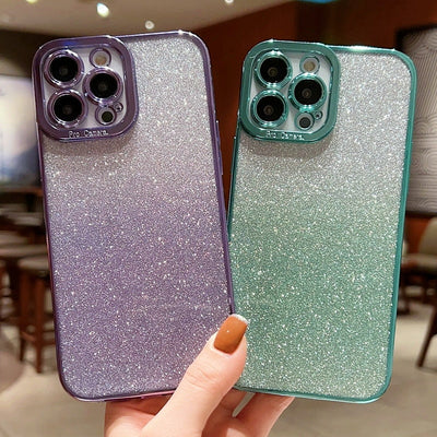 Gradient Glitter Sequins Plating Case For iPhone 14 13 12 series - theroxymob