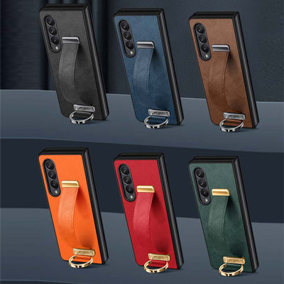 Slim Leather Case With Retractable Wristband for Samsung Galaxy Z Fold 4 / 3 - theroxymob