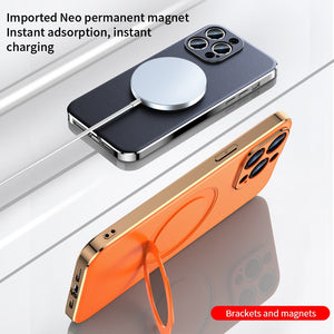 leather Magnetic Ring Holder case For iPhone 15-14 -13 Wireless Charging Camera Protective magsafe cases
