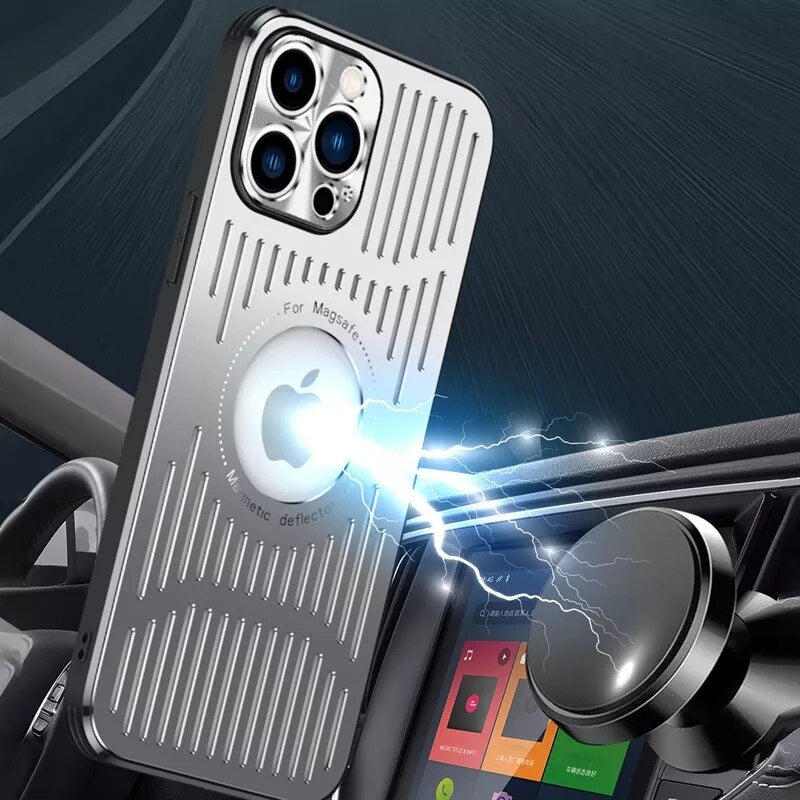Metal Magnetic Wireless Charging Case For iPhone 13 Camera Protector Heat Dissipation Ventilation Back Cover case - theroxymob