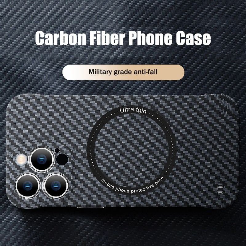 Magsafe Magnetic Cover Carbon Fiber Texture For iPhone 14 13 - theroxymob