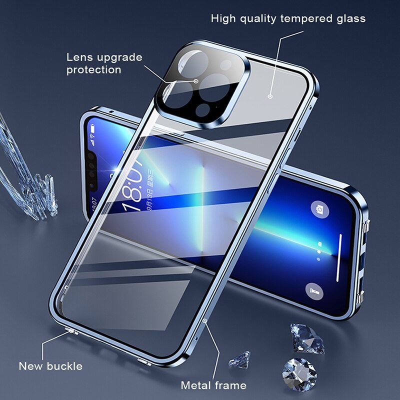 New Magnetic Metal Adsorption Double-sided Case For iPhone 14 13 - theroxymob
