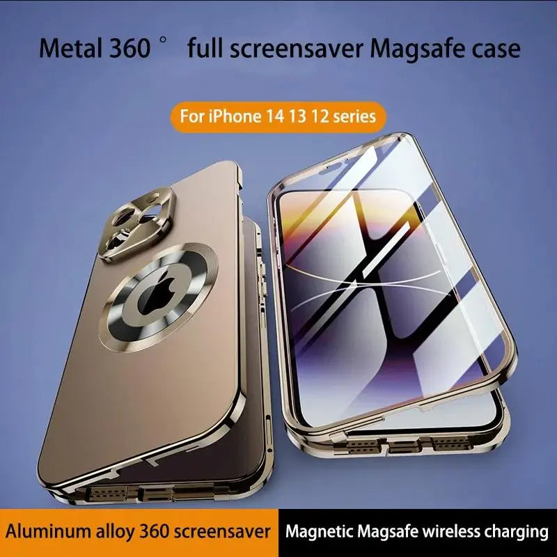 Case 360° Full Screen Lens Metal Magnetic Magsafe Cases Aluminum For iPhone 15 14 13