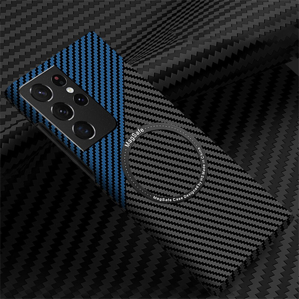 Carbon Fiber Magsafing Wireless Charge Case For Samsung S22 Series Magnetic Ultra Thin Cover - theroxymob