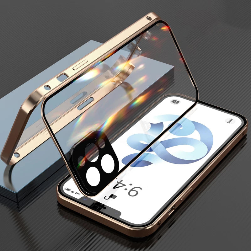 360 Metal Magnetic Adsorption Phone Case Double-Sided Glass Magnet Cover For iPhone 12 Series - theroxymob