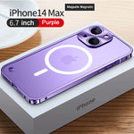 New Aluminum Metal Frame Case with Magnetic Ring Wireless Charger For iPhone 14 - theroxymob